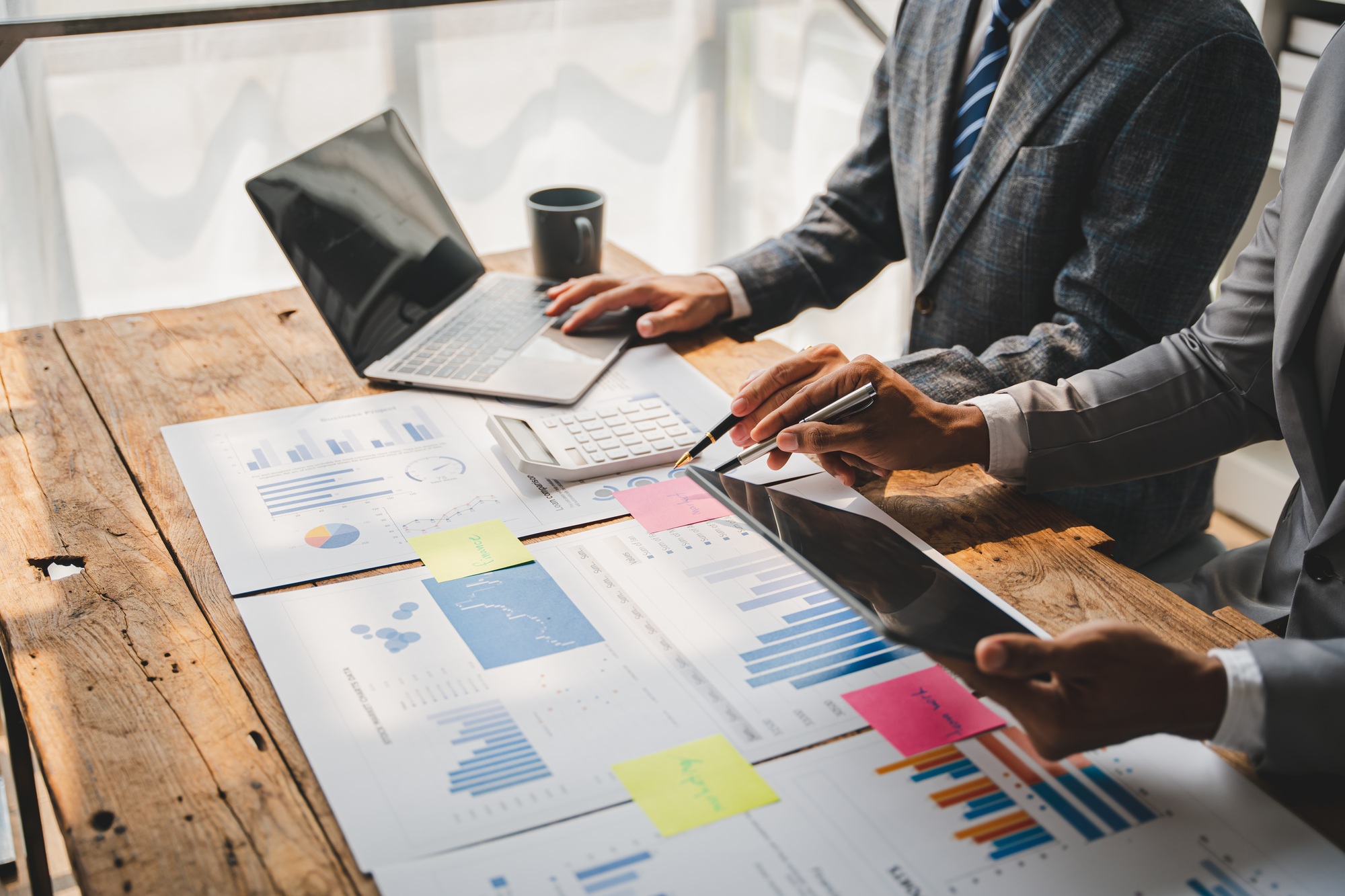 Business people meeting for business plan, finance, brainstorming, accounting, tax and brokerage